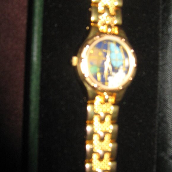 Vintage Earth Gems Gold Tone Watch with Matching Globe Necklace - Picture 3 of 9